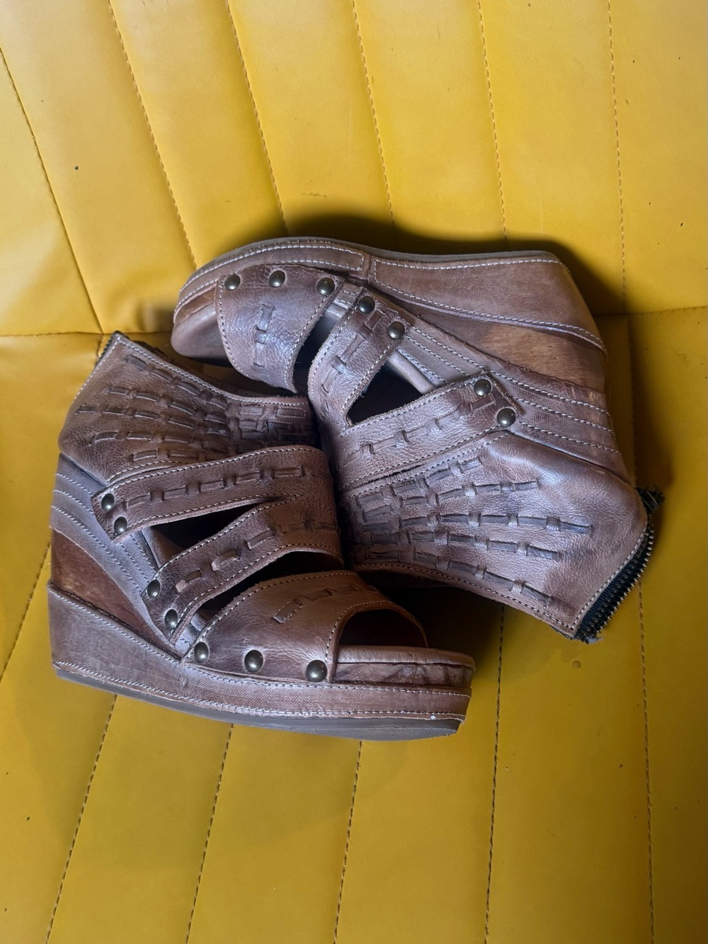 BED STU - Beige Brown Leather Platform Sandals - Picture 4 of 7